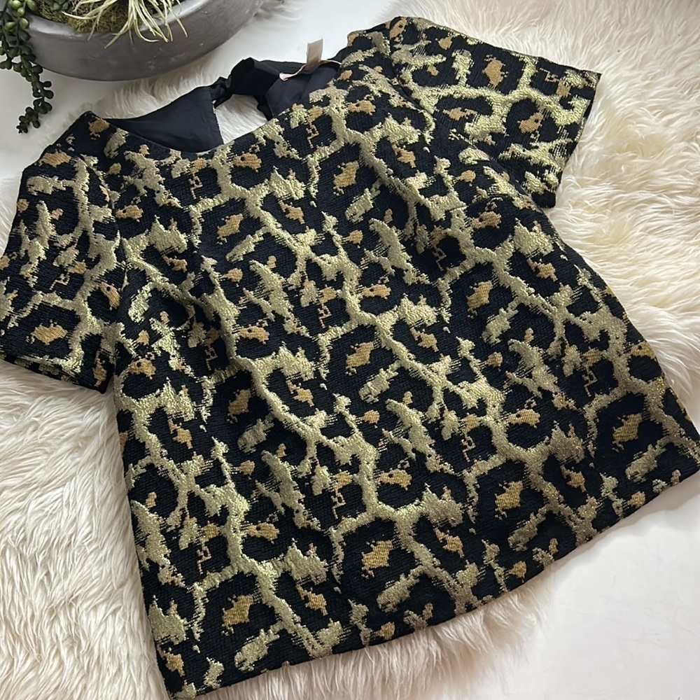 ANTHROPOLOGIE Hutch Brocade Metallic Leopard Animal Print Blouse Women’s xs - Picture 9 of 9